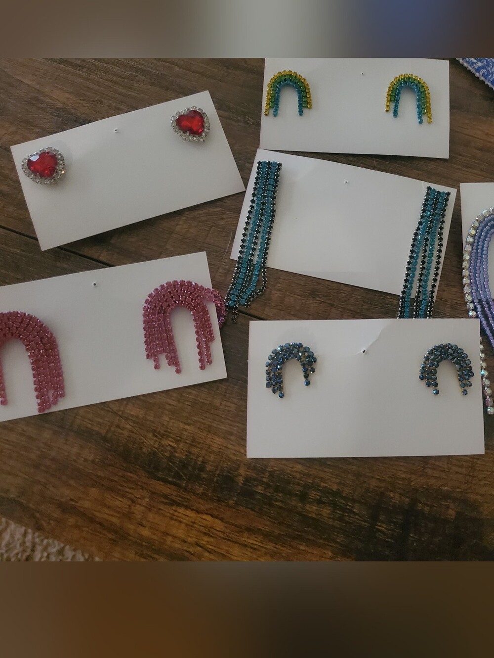 Beaded Fringe Earrings Set in Lavender, Pink, Teal, Blue & Red Set Of 6